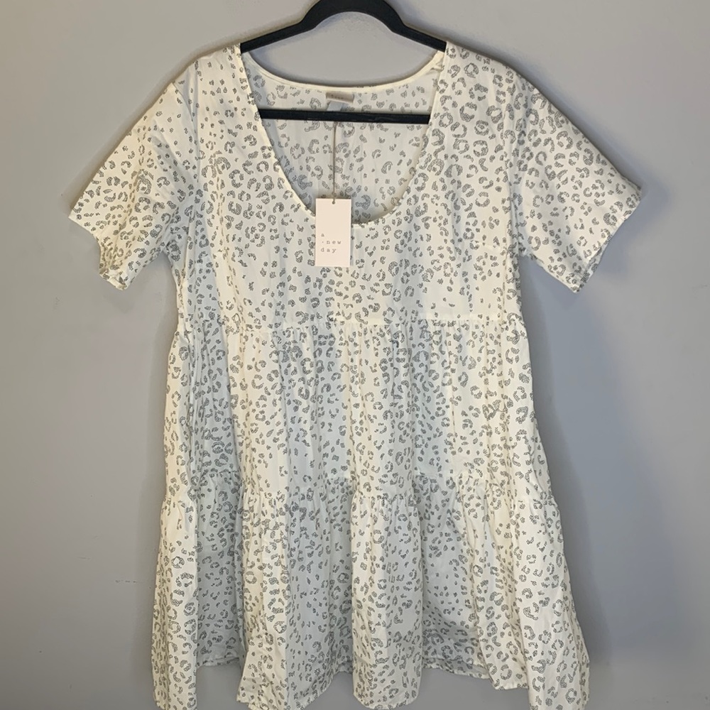 NWT A new day white black leopard print dress NEW L